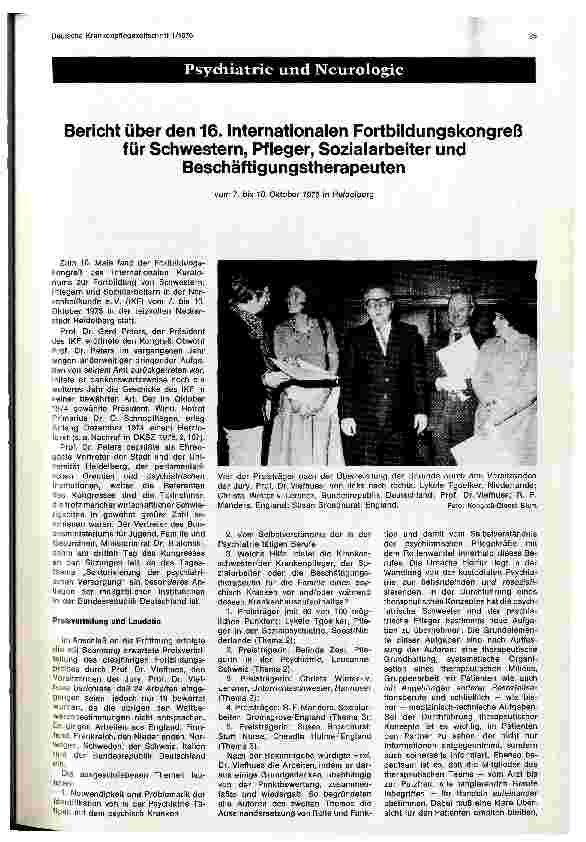 Vorschauseite 1: Bericht über den 16. Internationalen Fortbildungskongreßfür Schwestern, Pfleger, Sozialarbeiter und Beschäftigungstherapeuten