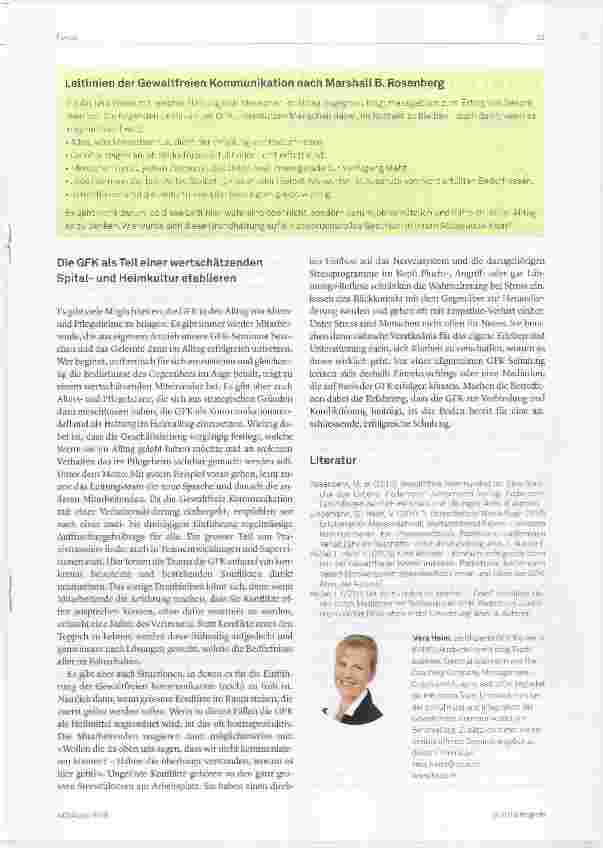 Vorschauseite 3: Gemeinsam statt einsam - wie gegenseitiges Verständnis den Teamgeist stärktGewaltfreie Kommunikation in Alltag von Altersund Pflegeheimen (Teil 2)