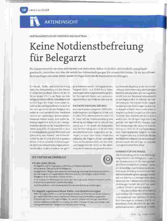 Vorschauseite 1: Keine Notdienstbefreiung für Belegarzt