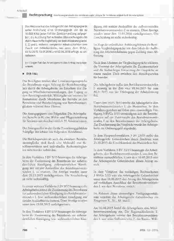 Vorschauseite 2: Unterlassungsansprüche des Betriebsrats wegen Störung der Betriebsratstätigkeit durch die Arbeitgeberin BetrVG § 78 Satz 1; BGB § 1004; GG Art. 2 Abs. 1, Art. 1 Abs. 1