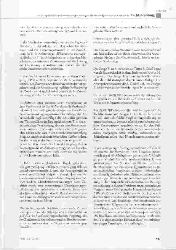 Vorschauseite 3: Unterlassungsansprüche des Betriebsrats wegen Störung der Betriebsratstätigkeit durch die Arbeitgeberin BetrVG § 78 Satz 1; BGB § 1004; GG Art. 2 Abs. 1, Art. 1 Abs. 1