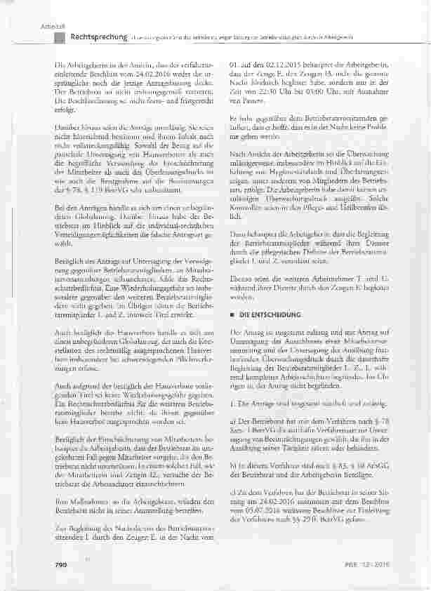 Vorschauseite 6: Unterlassungsansprüche des Betriebsrats wegen Störung der Betriebsratstätigkeit durch die Arbeitgeberin BetrVG § 78 Satz 1; BGB § 1004; GG Art. 2 Abs. 1, Art. 1 Abs. 1
