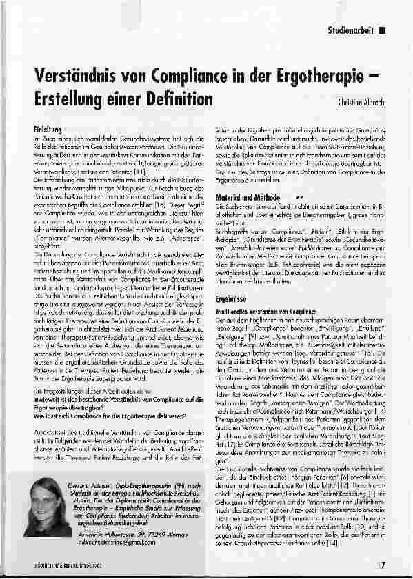 Vorschauseite 1: Verständnis von Compliance in der Ergotherapie -Erstellung einer Definition