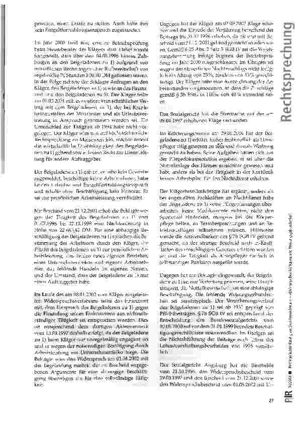Vorschauseite 2: Beitragsnachforderung zur Sozialversicherung - abhängige Beschäftigung und Weisungsgebundenheit