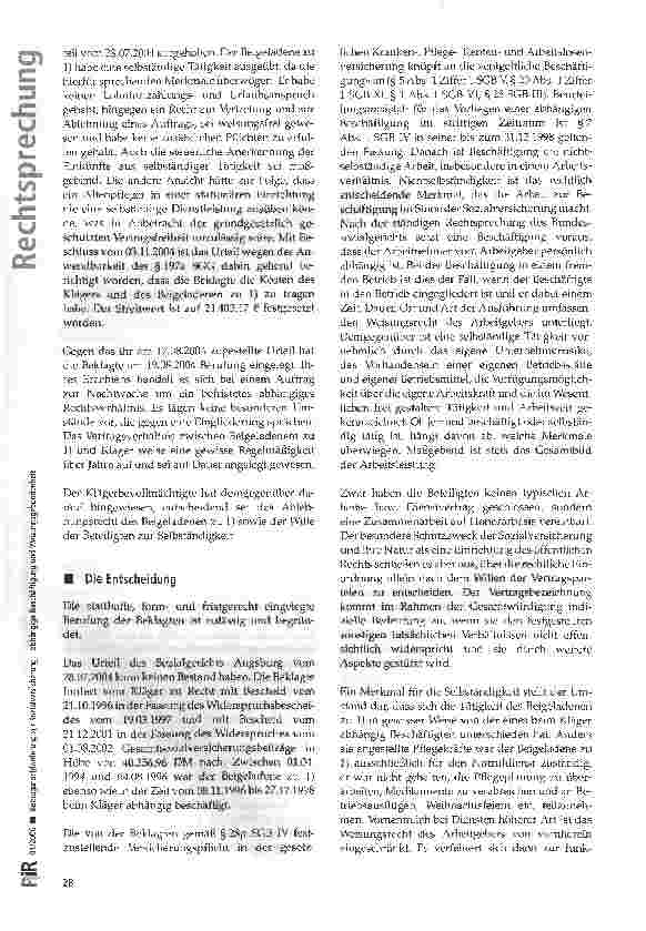 Vorschauseite 3: Beitragsnachforderung zur Sozialversicherung - abhängige Beschäftigung und Weisungsgebundenheit