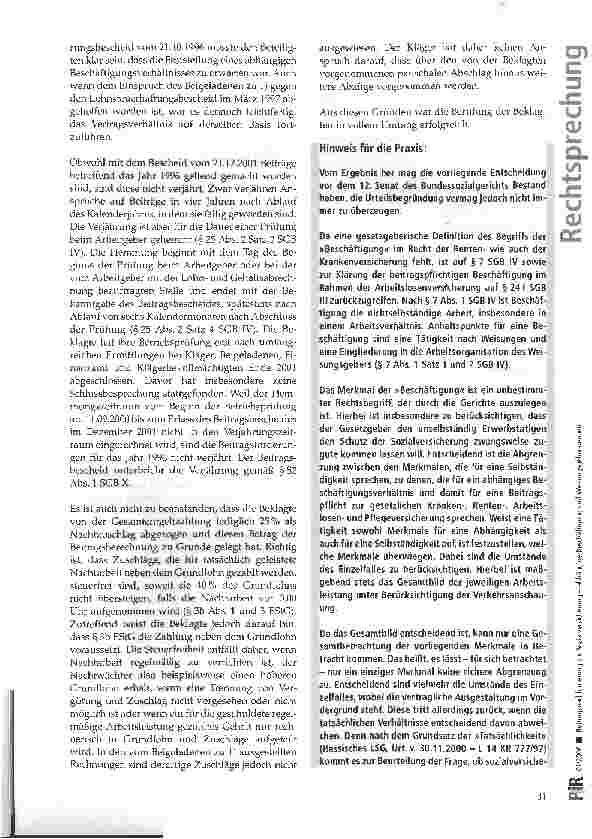 Vorschauseite 6: Beitragsnachforderung zur Sozialversicherung - abhängige Beschäftigung und Weisungsgebundenheit