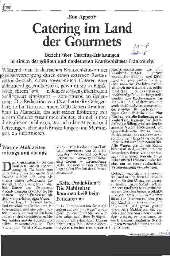 Vorschauseite 1: Bon Appetit: Catering im Land der Gourmets Bericht über Catering-Erfahrungen in einem französischen Krankenhaus