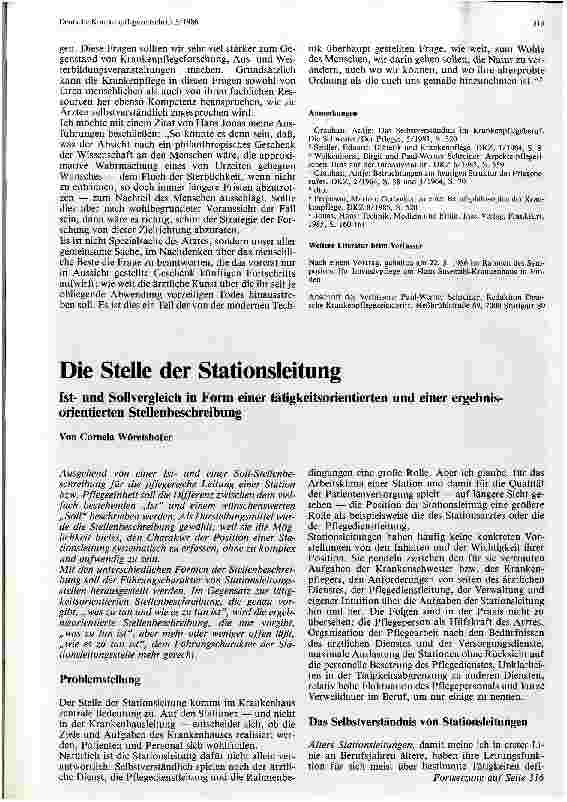 Vorschauseite 1: Die Stelle der Stationsleitung : Ist und Soll-Vergleich in Form einer tätigkeitsorientierten und ergebnisorientierten Stellenbeschreibung