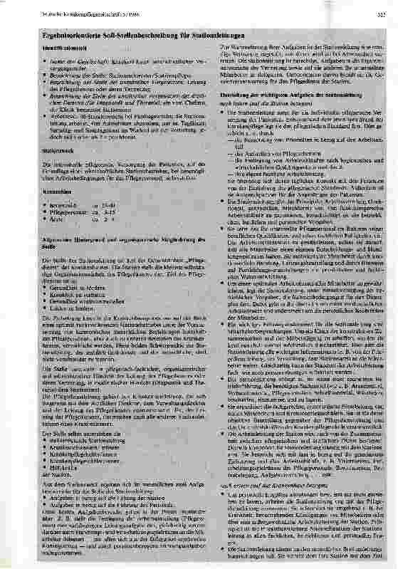 Vorschauseite 3: Die Stelle der Stationsleitung : Ist und Soll-Vergleich in Form einer tätigkeitsorientierten und ergebnisorientierten Stellenbeschreibung