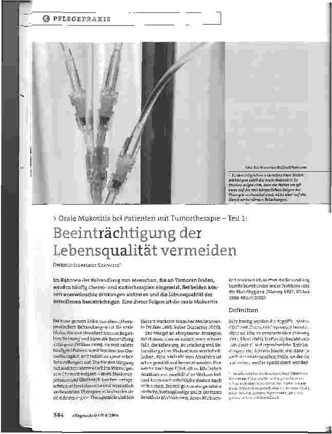 Vorschauseite 1: Beeinträchtigung der Lebensqualität vermeidenOrale Mukositis bei Patienten mit Tumortherapie - Teil 1:
