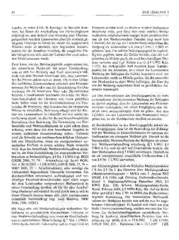 Vorschauseite 4: UWG: Zulässigkeit einer Kunden werben Kunden-Aktion eines Augenoptikers (Verbot von Zuwendungen bei Heilmitteln)