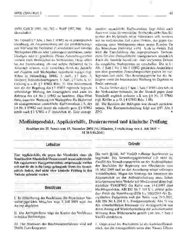 Vorschauseite 5: UWG: Zulässigkeit einer Kunden werben Kunden-Aktion eines Augenoptikers (Verbot von Zuwendungen bei Heilmitteln)