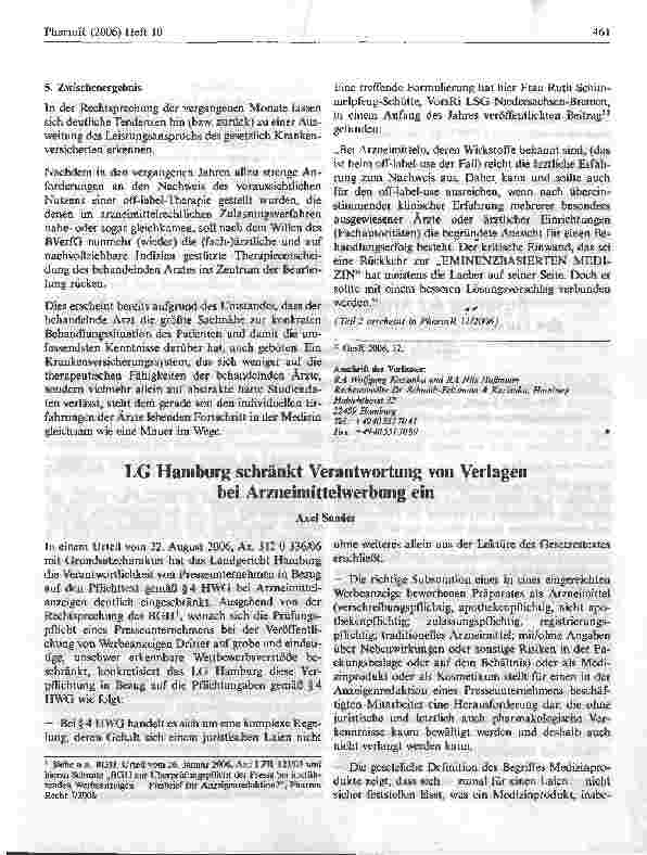 Vorschauseite 5: Neuigkeiten zum off-label-use (Teil 1) - Zu den Entwicklungen in der Rechtsprechung und deren Auswirkungen auf die Praxis