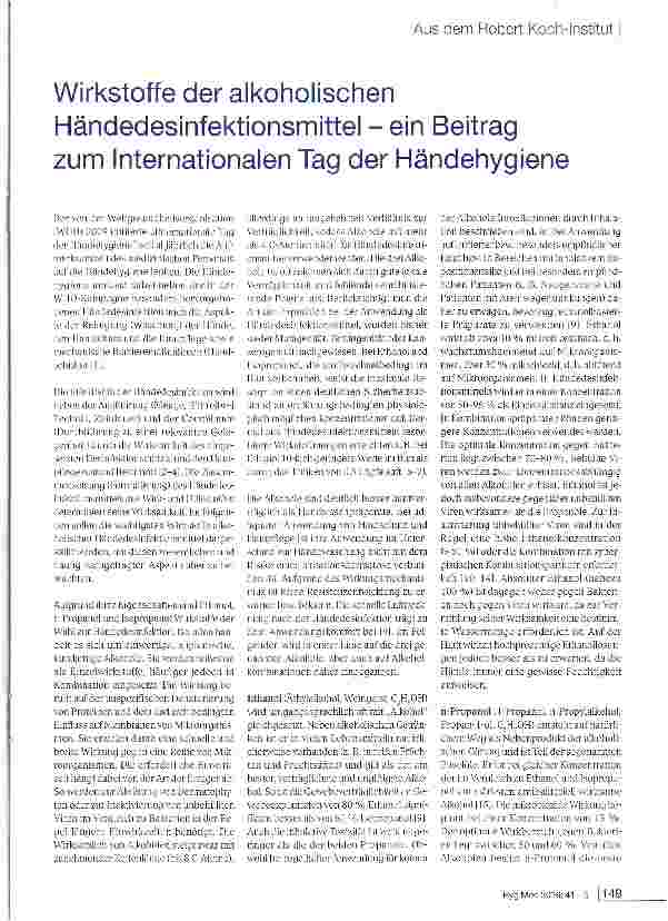 Vorschauseite 1: Wirkstoffe der alkoholischen Händedesinfektionsmittel - ein Beitrag zum Internationalen Tag der Händehygiene