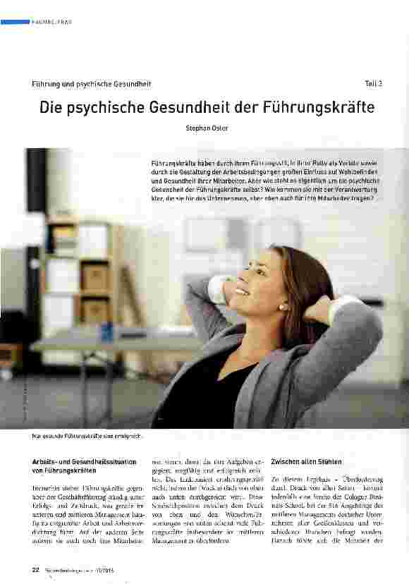 Vorschauseite 1: Führung und psychische Gesundheit Teil 3 Die psychische Gesundheit der Führungskräfte