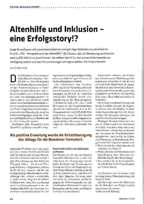 Vorschauseite 1: Altenhilfe und Inklusion -eine Erfolgsstory!?