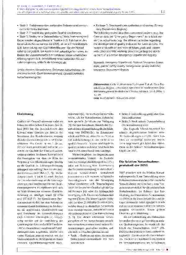 Vorschauseite 2: Vom Protokoll zum Register - Entwicklungen für ein bundesweites Qualitätsmanagement in deutschen Notaufnahmen
