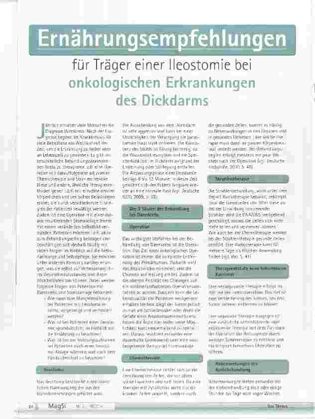 Vorschauseite 1: Ernährungsempfehlungen für Träger einer Neostomie bei onkologischen Erkrankungendes Dickdarms