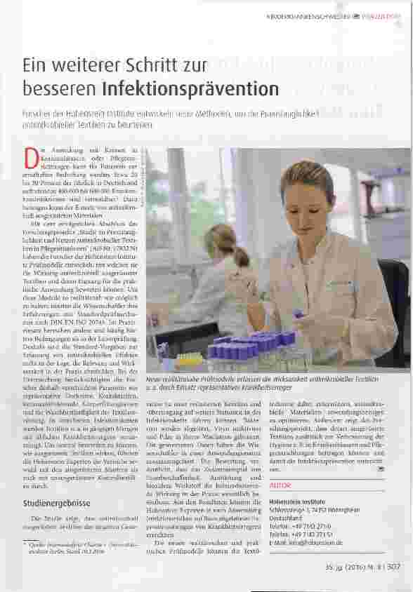 Vorschauseite 1: Ein weiterer Schritt zur besseren Infektionsprävention