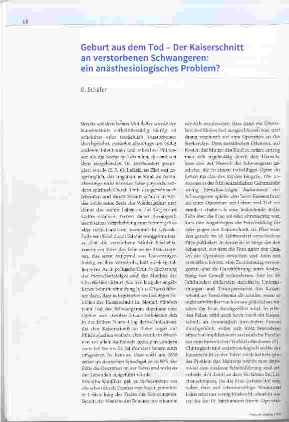 Vorschauseite 1: Geburt aus dem Tod - Der Kaiserschnitt an verstorbenen Schwangeren: ein anästhesiologisches Problem?