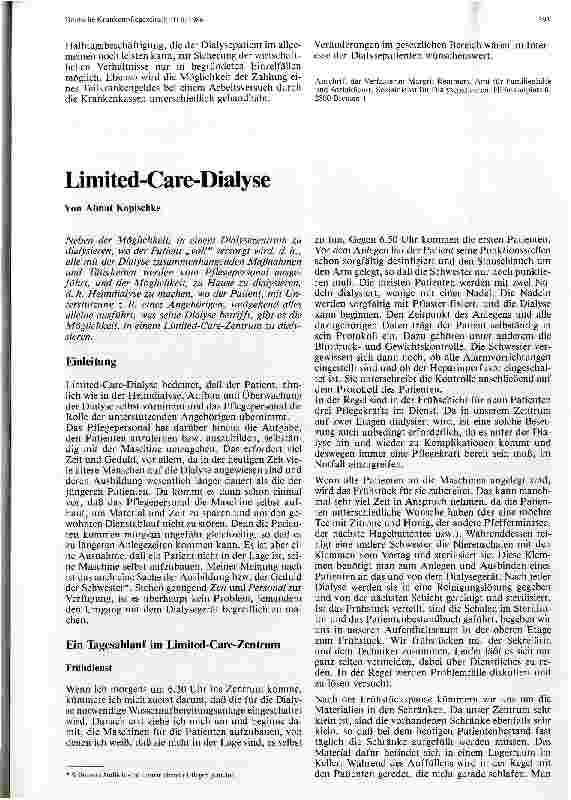 Vorschauseite 1: Limited-Care-Dialyse