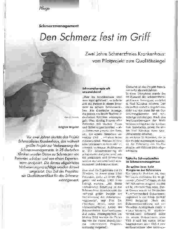 Vorschauseite 1: Den Schmerz fest im GriffZwei Jahre Schmerzfreies Krankenhaus: vom Pilotprojekt zum Qualitätssiegel
