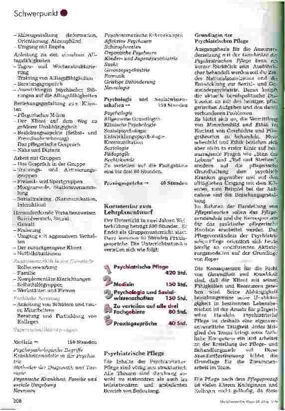 Vorschauseite 2: Bundesweiter Qualitätsstandard für den Unterricht der Psychiatrischen Weiterbildungsstätten Entwurf eines Rahmenlehrplans zum theoretisch/praktischen Unterricht der zweijährigen W…