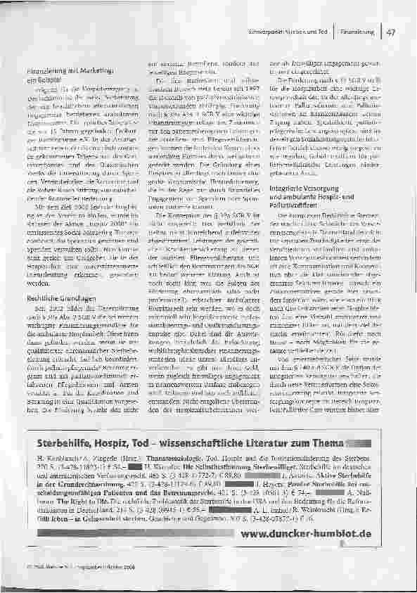 Vorschauseite 2: Die Finanzierung der Menschlichkeit - Zur ökonomischen Entwicklung der Hospizund Palliativdienste
