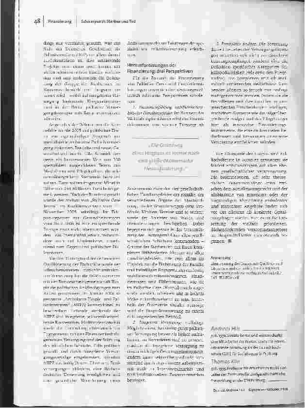 Vorschauseite 3: Die Finanzierung der Menschlichkeit - Zur ökonomischen Entwicklung der Hospizund Palliativdienste