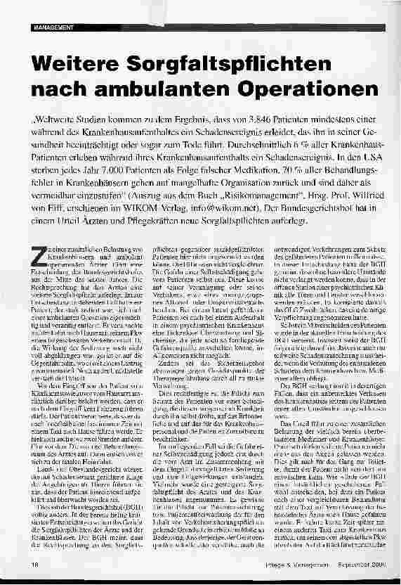 Vorschauseite 1: Weitere Sorgfaltspflichten nach ambulanten Operationen