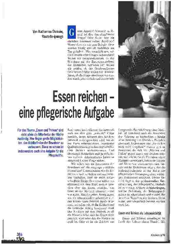 Vorschauseite 1: Essen reichen - eine pflegerische Aufgabe