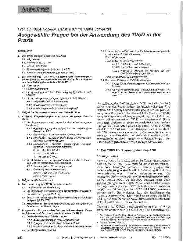 Vorschauseite 1: Ausgewählte Fragen bei der Anwendung des TVöD in der Praxis