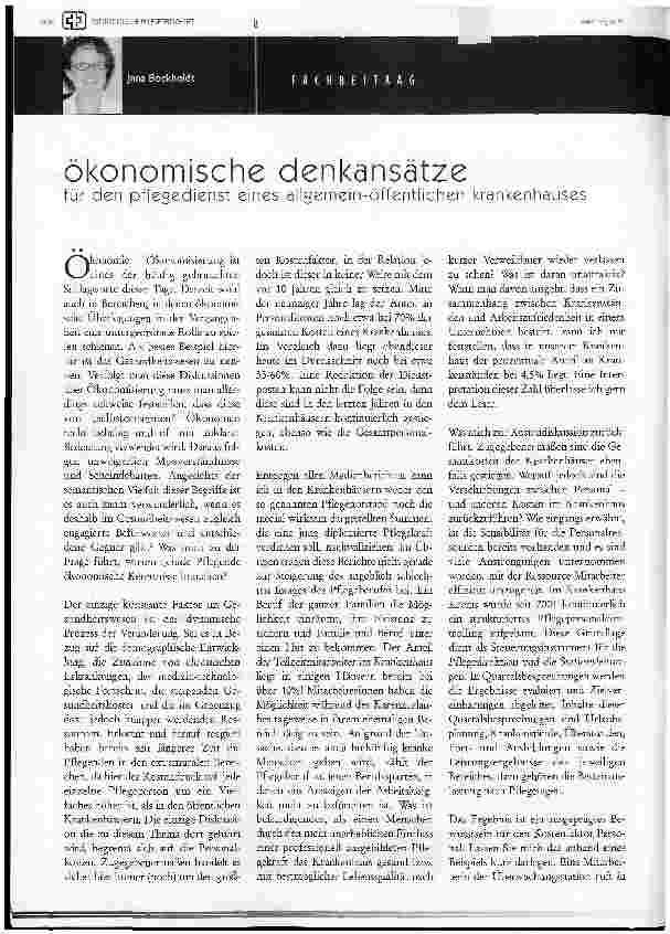 Vorschauseite 1: Ökonomische Denkansätze für den Pflegedienst eines allgemein-öffentlichen Krankenhauses