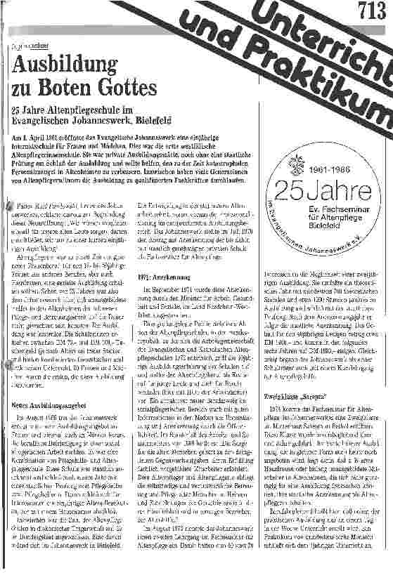 Vorschauseite 1: Ausbildung zu Boten Gottes 25 Jahre Altenpflegeschule im Ev. Johanneswerk, Bielefeld