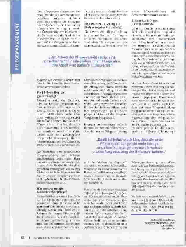 Vorschauseite 3: Jahrhundeitchance Pflegeberufereformgesetz
