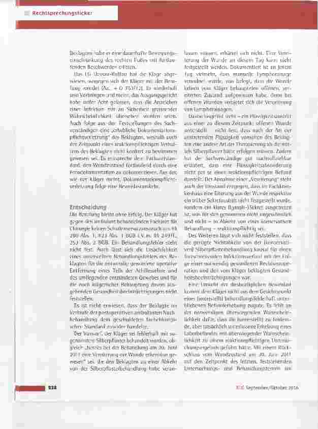 Vorschauseite 2: Behandlung einer Wunde mit serösen Absonderungen OLG Naumburg 16.11.2015(1 U 96/14)