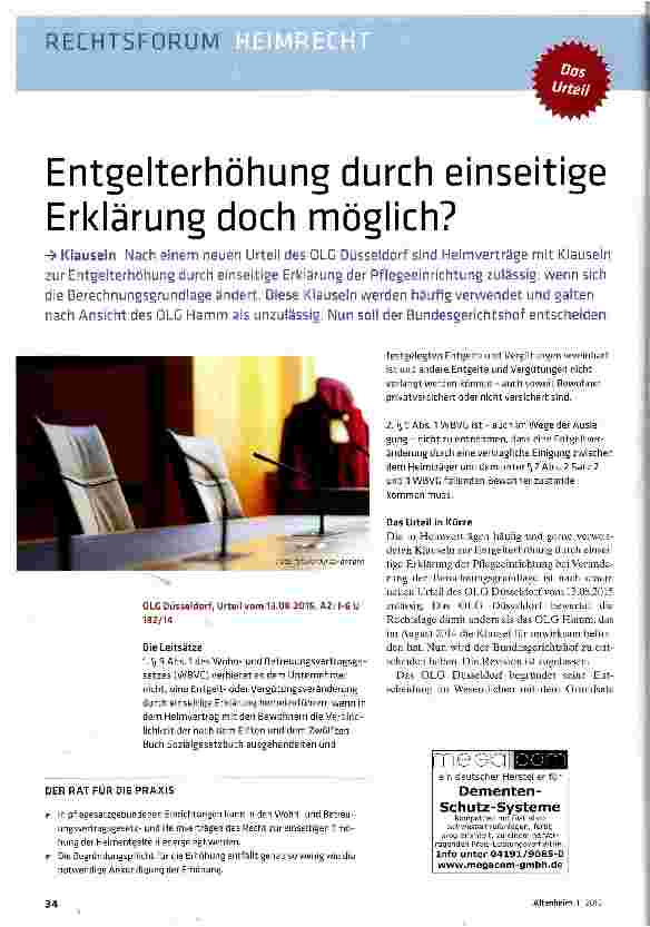 Vorschauseite 1: Entgelterhöhung durch einseitige Erklärung doch möglich?