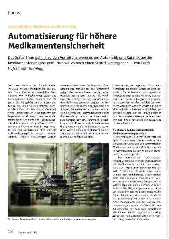 Vorschauseite 1: Automatisierung für höhere Medikamentensicherheit