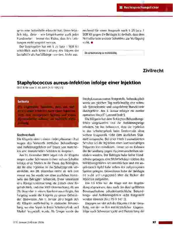 Vorschauseite 1: Staphylococcus aureus-Infektion infolge einer Injektion