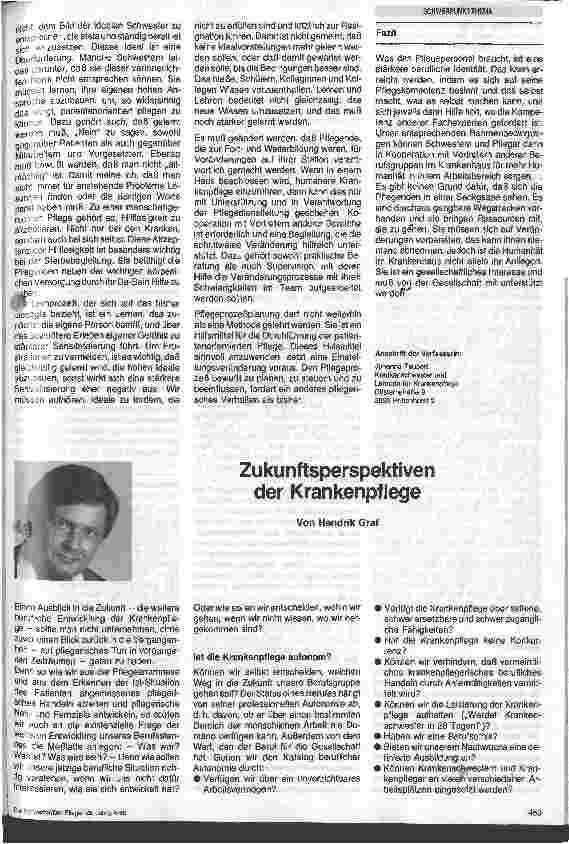 Vorschauseite 1: Zukunftsperspektiven in der Krankenpflege