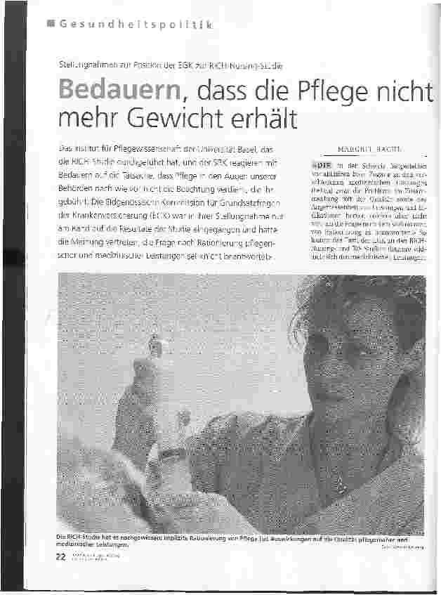 Vorschauseite 1: Bedauern, dass die Pflege nicht mehr Gewicht erhält