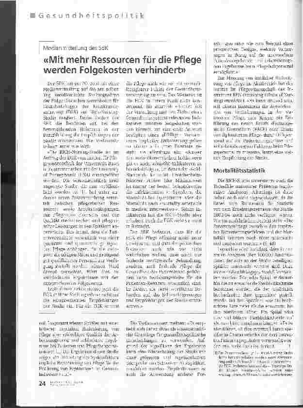Vorschauseite 3: Bedauern, dass die Pflege nicht mehr Gewicht erhält