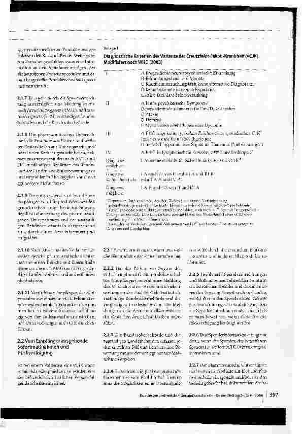 Vorschauseite 2: Vorgehensweise bei Variante Creutzfeldt-Jakob-Krankheit (vCJK) im Zusammenhang mit Blut, Plasma und Blutprodukten