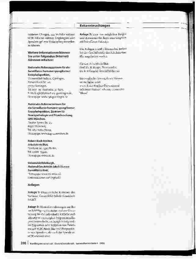 Vorschauseite 3: Vorgehensweise bei Variante Creutzfeldt-Jakob-Krankheit (vCJK) im Zusammenhang mit Blut, Plasma und Blutprodukten