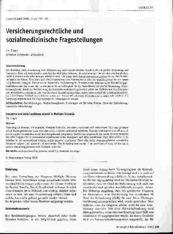 Vorschauseite 1: Versicherungsrechtliche und sozialmedizinische Fragestellungen