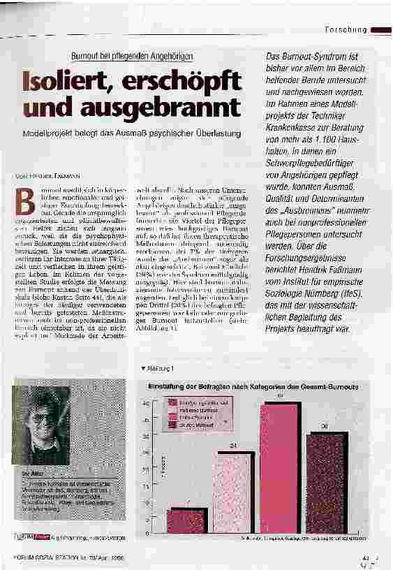 Vorschauseite 1: Isoliert, erschöpft und ausgebrannt Modellprojekt belegt das Ausmaß psychischer Überlastung