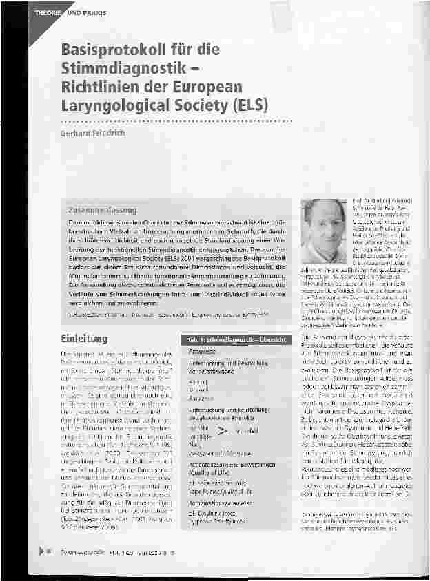 Vorschauseite 1: Basisprotokoll für die Stimmdiagnostik -Richtlinien der European Laryngological Society (ELS)