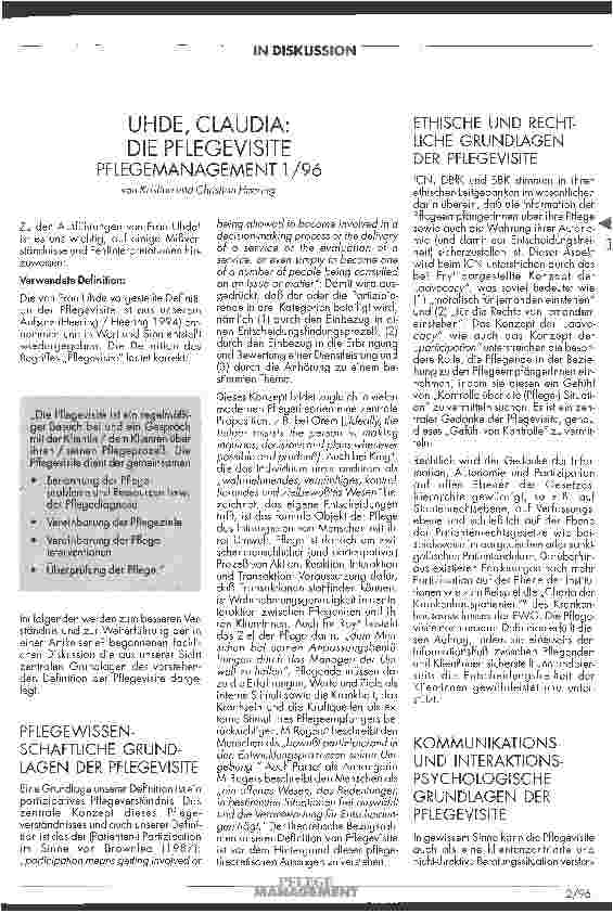Vorschauseite 1: Uhde, Claudia: Die Pflegevisite Pflegemanagement 1/96
