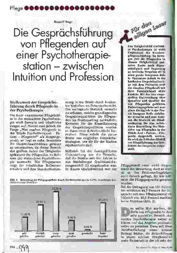 Vorschauseite 1: Die Gesprächsführung von Pflegenden auf einer Psychotherapiestation - zwischen Intution und Profession