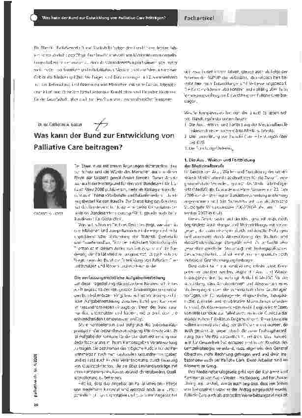 Vorschauseite 1: Was kann der Bund zur Entwicklung von Palliative Care beitragen?